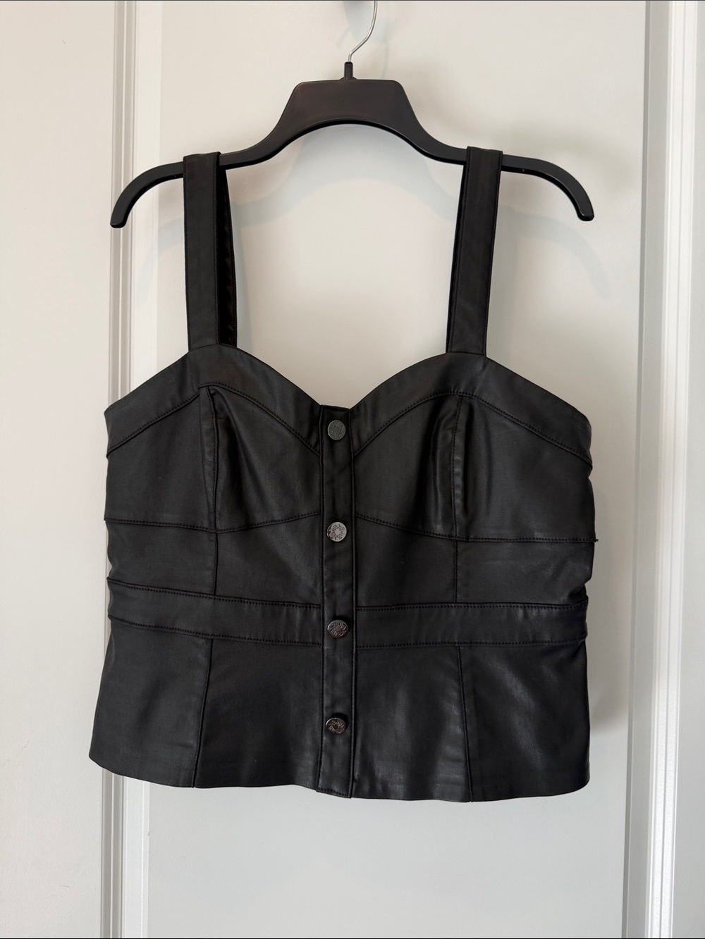 White House Black Market Black Coated Leather Looking Bustier Camisole